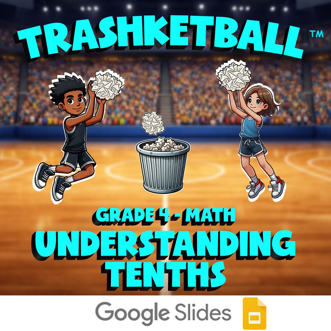Understanding Tenths TRASHKETBALL Math Game - No Prep Grade 4 Review Activity
