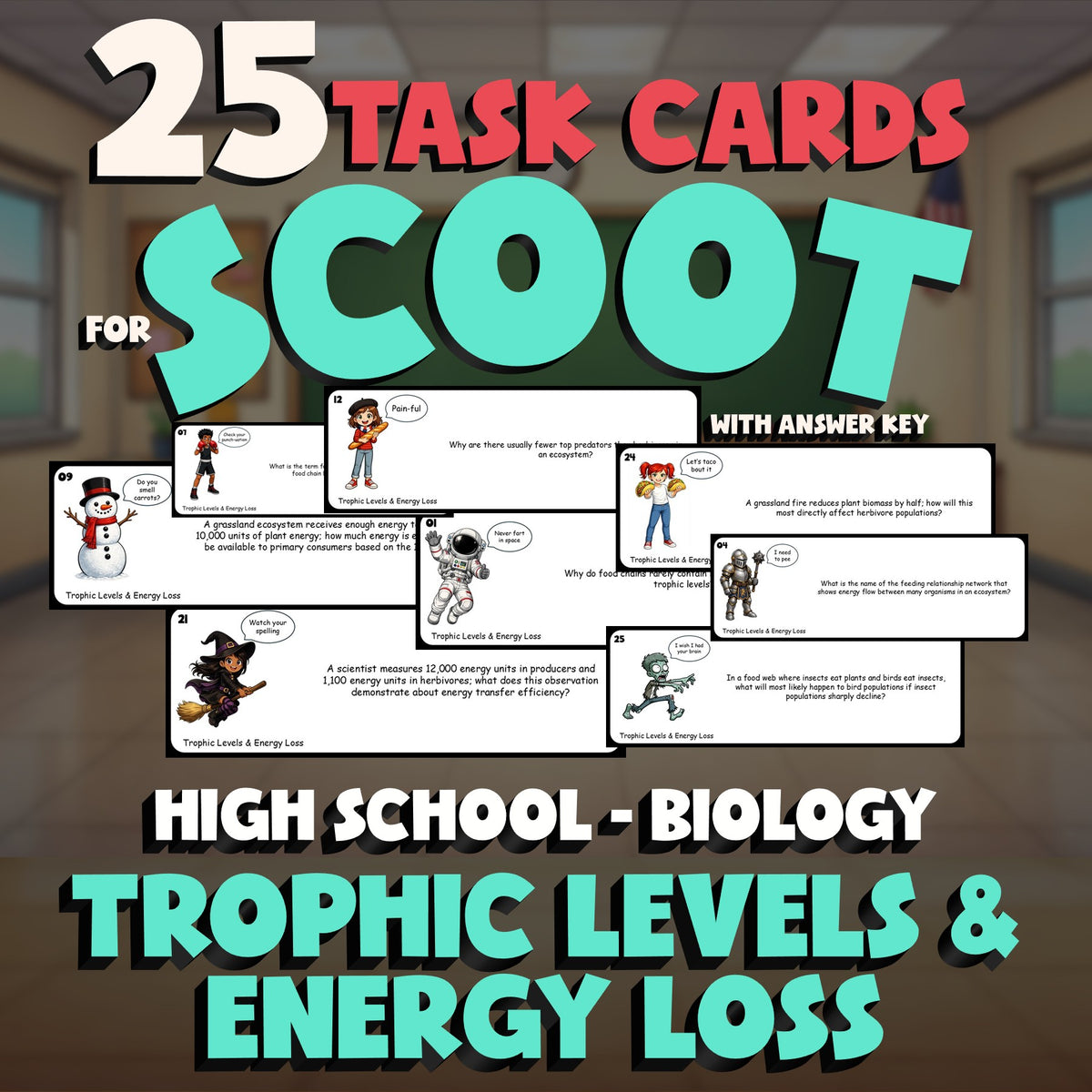 Trophic Levels & Energy Loss SCOOT TASK CARDS Science Game - No Prep Biology