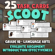 Evaluate Argument Introduction Effectiveness SCOOT TASK CARDS ELA Game Grade 10