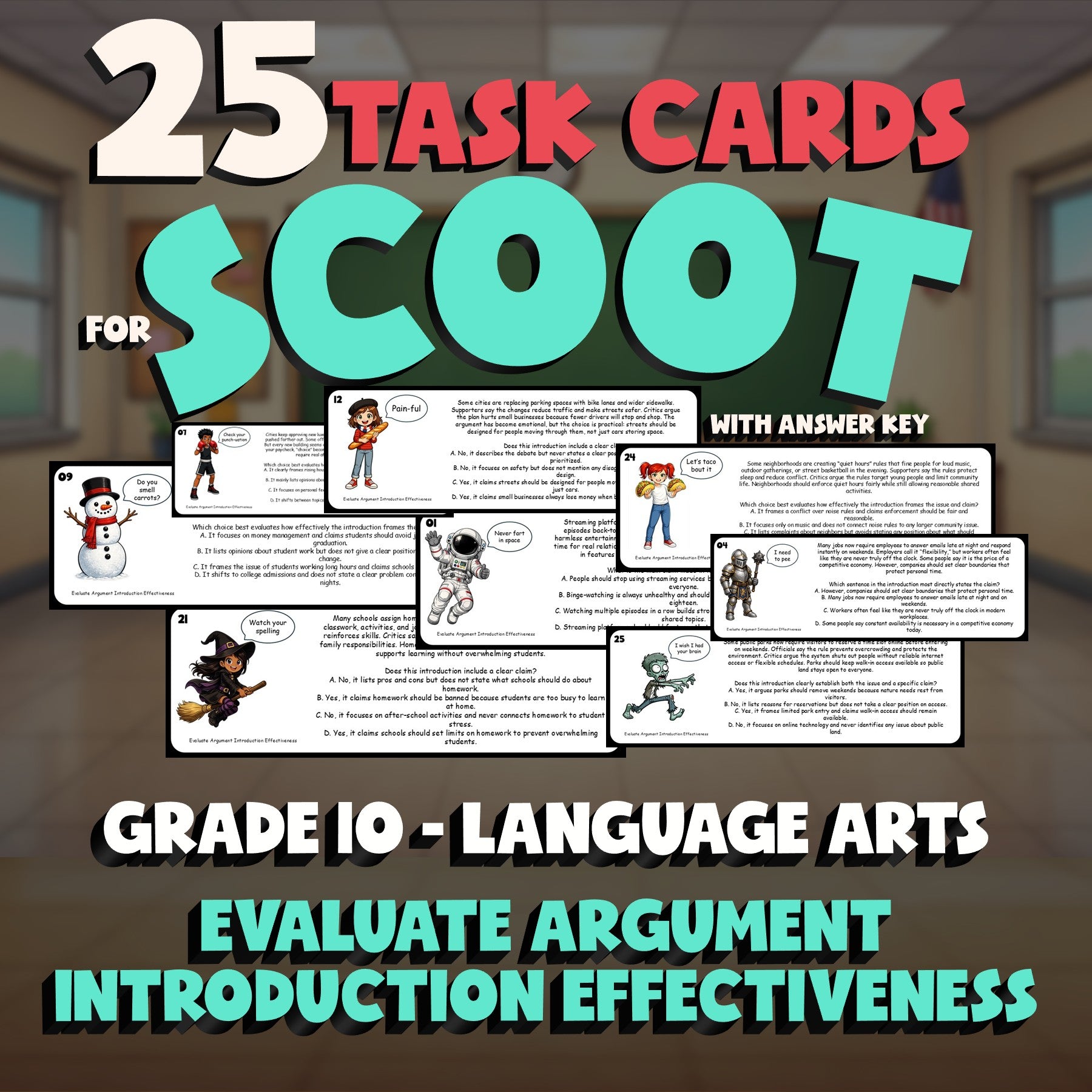 Evaluate Argument Introduction Effectiveness SCOOT TASK CARDS ELA Game Grade 10