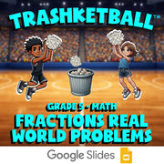Fractions Real World Problems TRASHKETBALL Math Game - No Prep Grade 5 Review