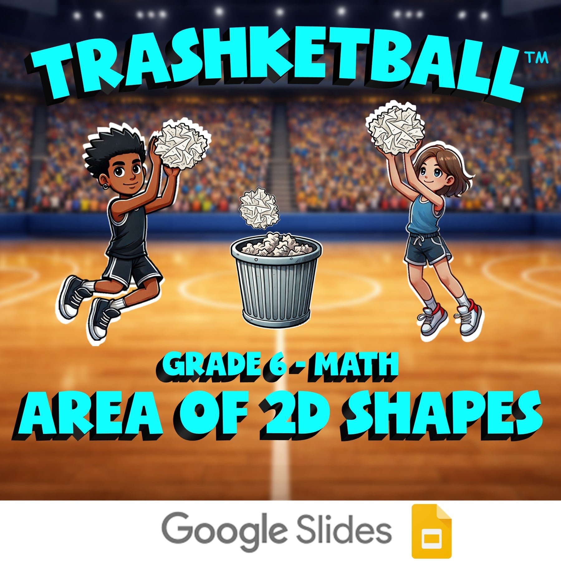 Area of 2D Shapes TRASHKETBALL Math Game - No Prep Grade 6 Review Activity
