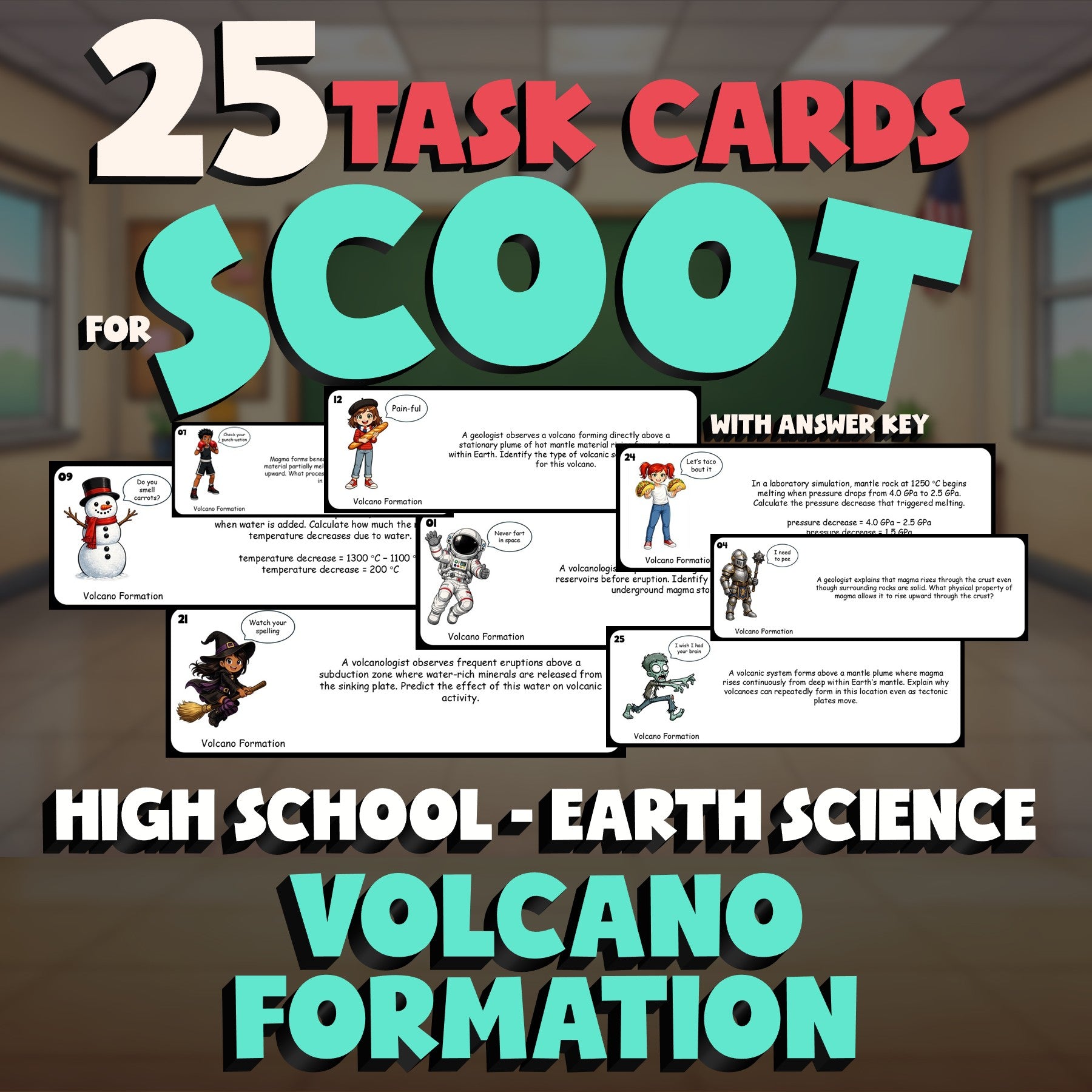 Volcano Formation SCOOT TASK CARDS Game - No Prep Earth Science Review Activity