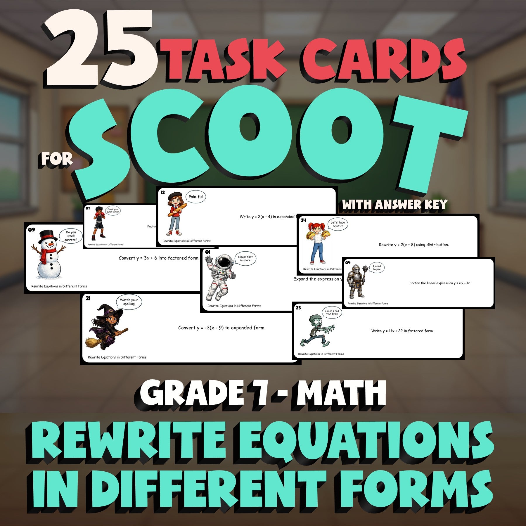 Rewrite Equations in Different Forms SCOOT TASK CARDS Math Game - Grade 7
