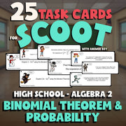 Binomial Theorem & Probability SCOOT TASK CARDS Math Game - No Prep Algebra 2