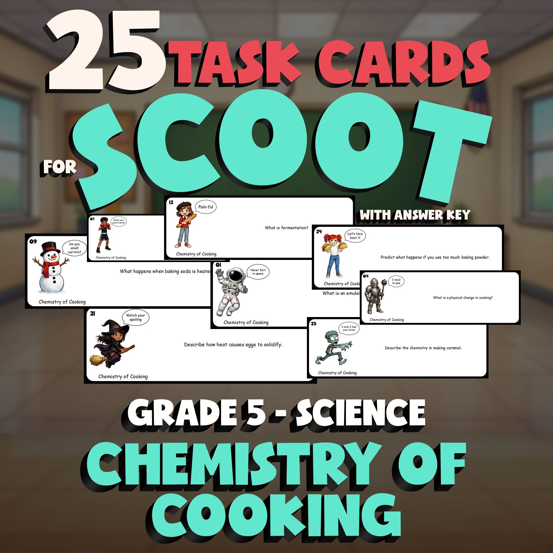 Chemistry of Cooking SCOOT TASK CARDS Science Game - No Prep Grade 5 Review