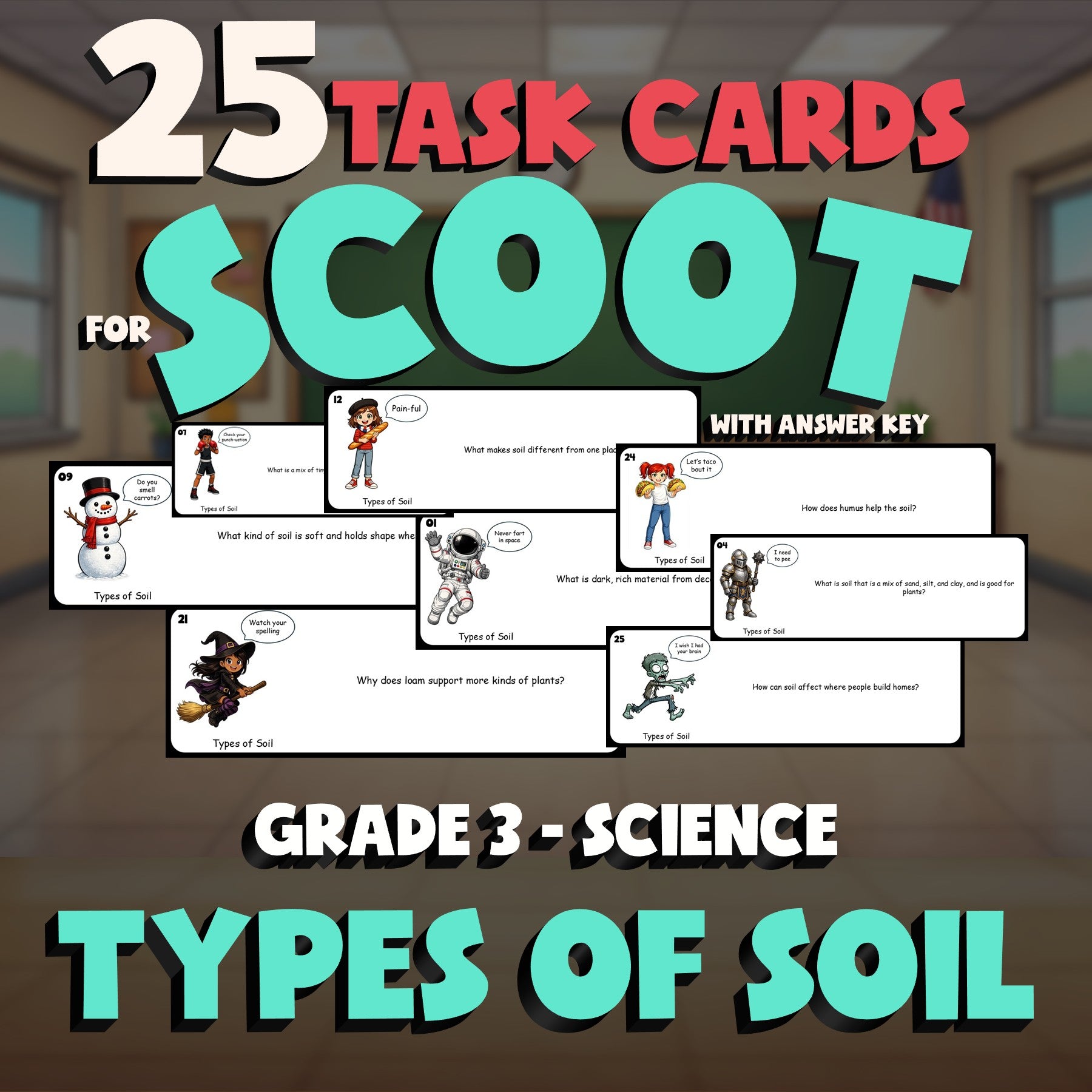 Types of Soil SCOOT TASK CARDS Science Game - No Prep Grade 3 Review Activity