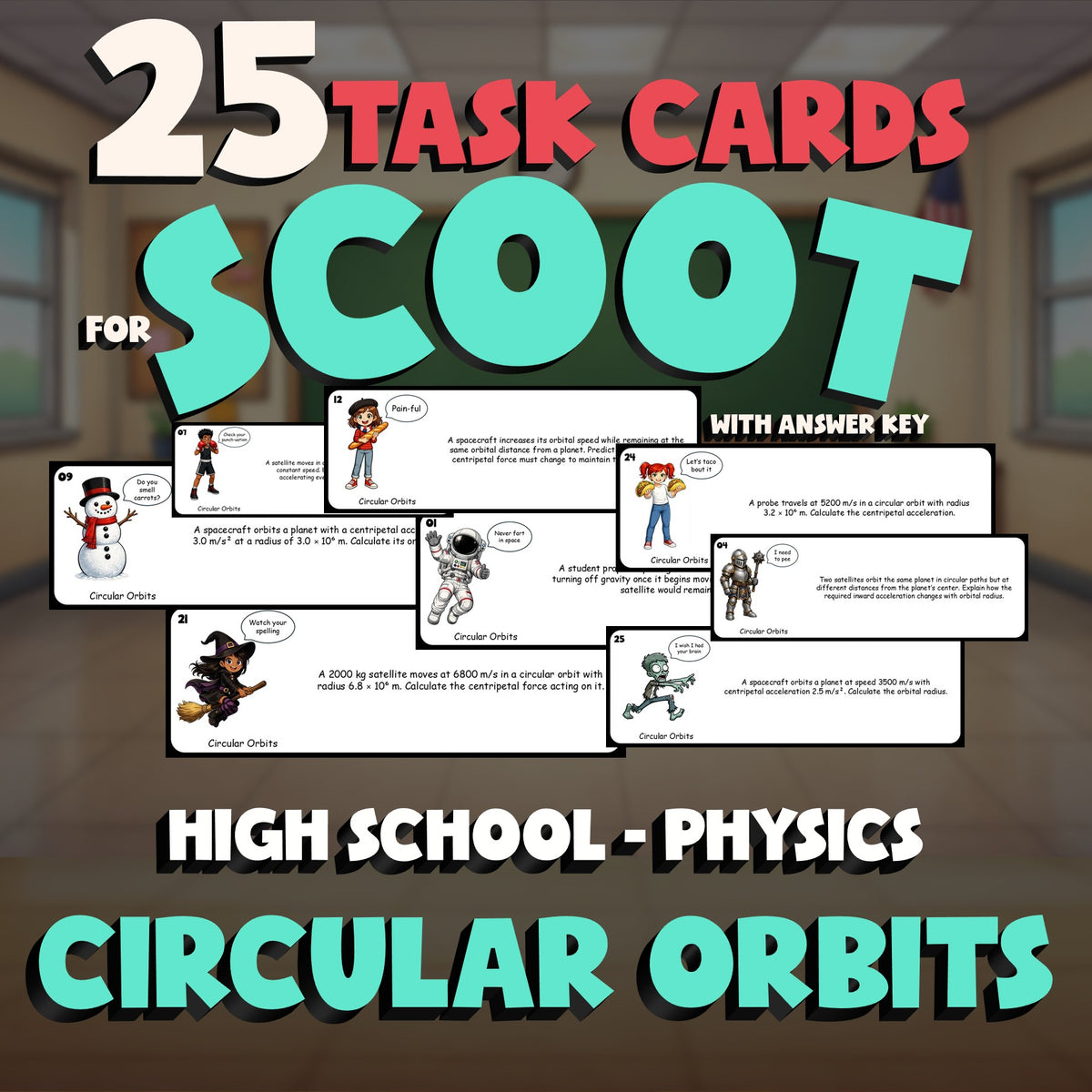 Circular Orbits SCOOT TASK CARDS Science Game - No Prep Physics Review Activity