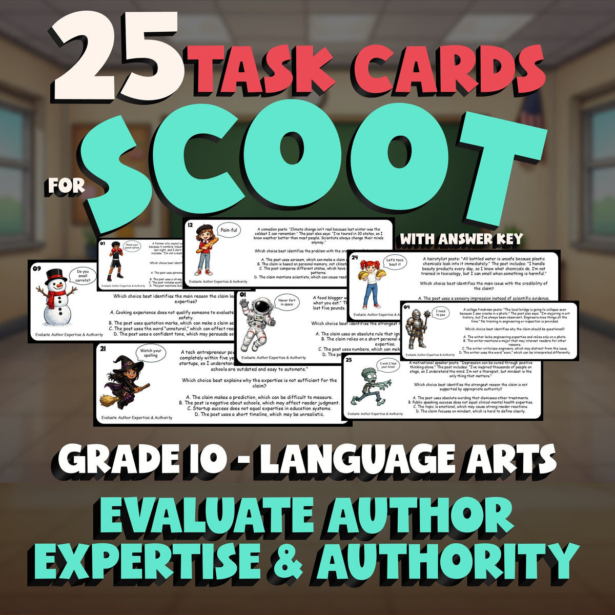 Evaluate Author Expertise & Authority SCOOT TASK CARDS ELA Game - Grade 10