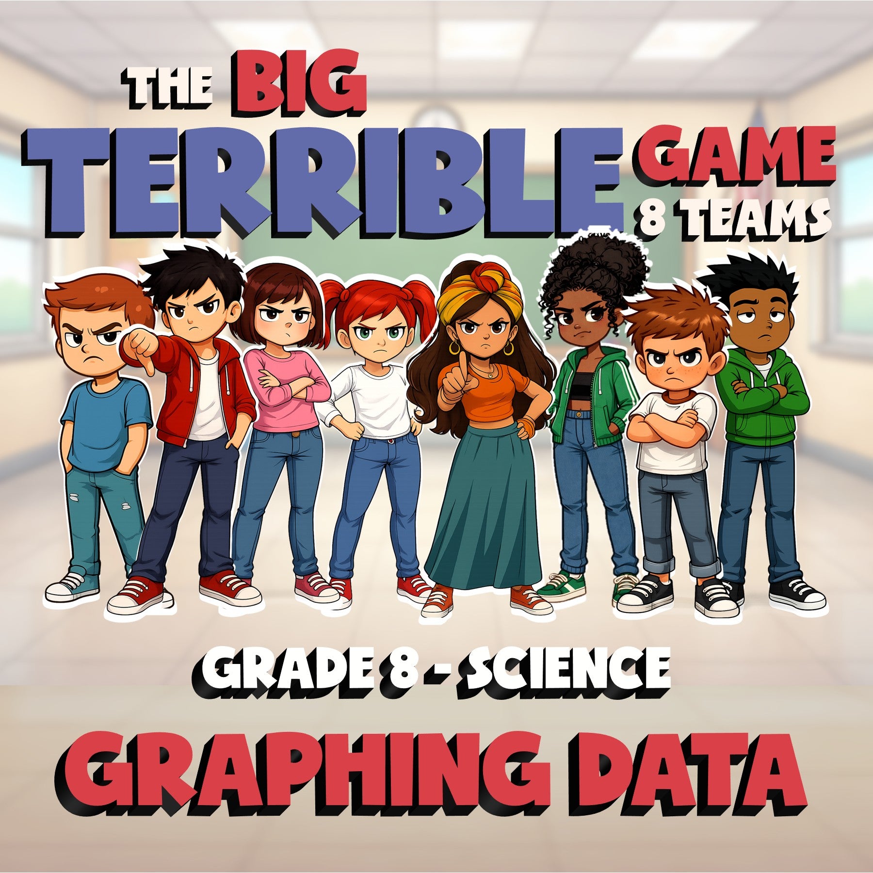 Graphing Data BIG TERRIBLE GAME - No Prep Grade 8 Science Review Activity