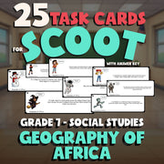 Geography of Africa SCOOT TASK CARDS Socials Game - No Prep Grade 7 Review