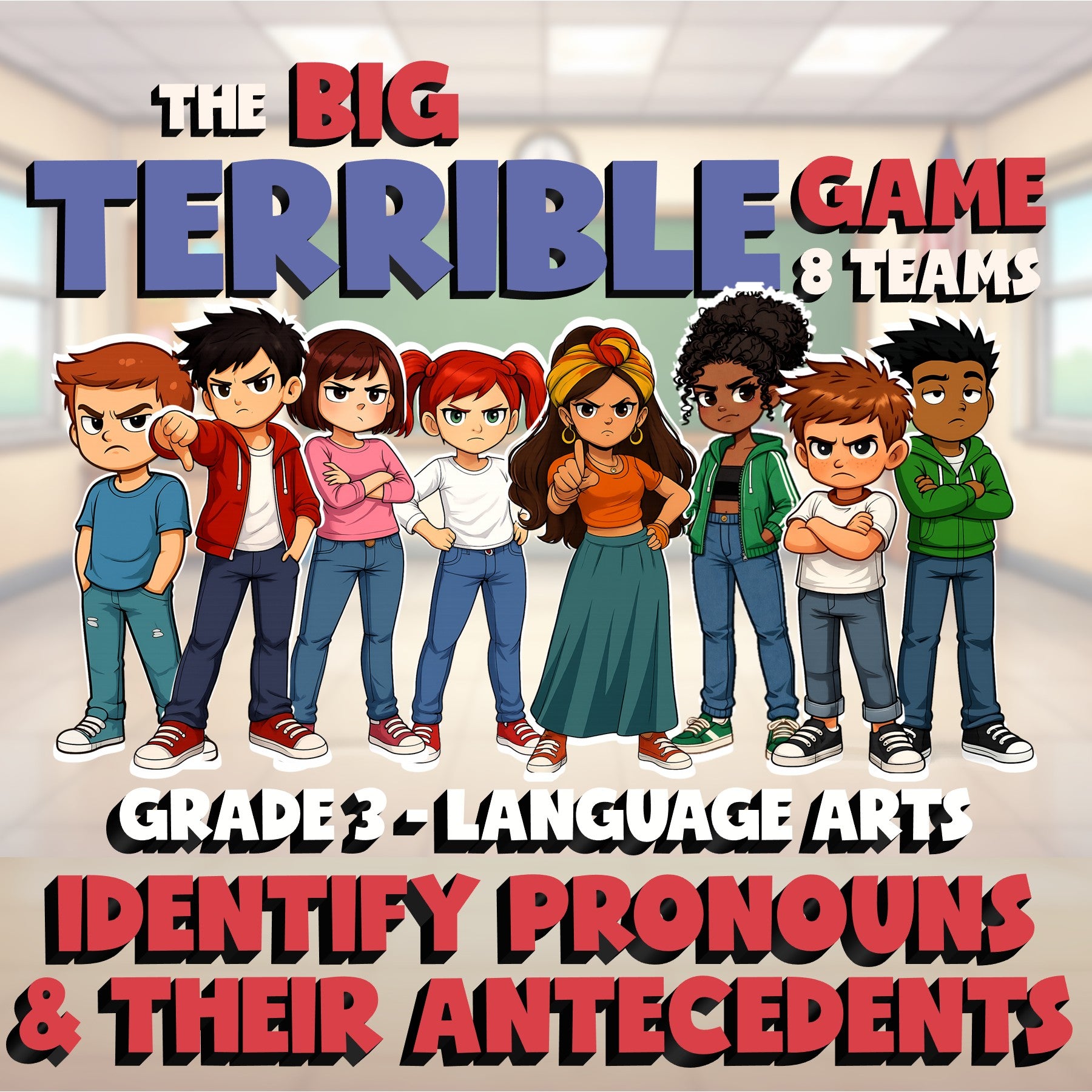 Identify Pronouns & Their Antecedents BIG TERRIBLE GAME - Grade 3 ELA Review