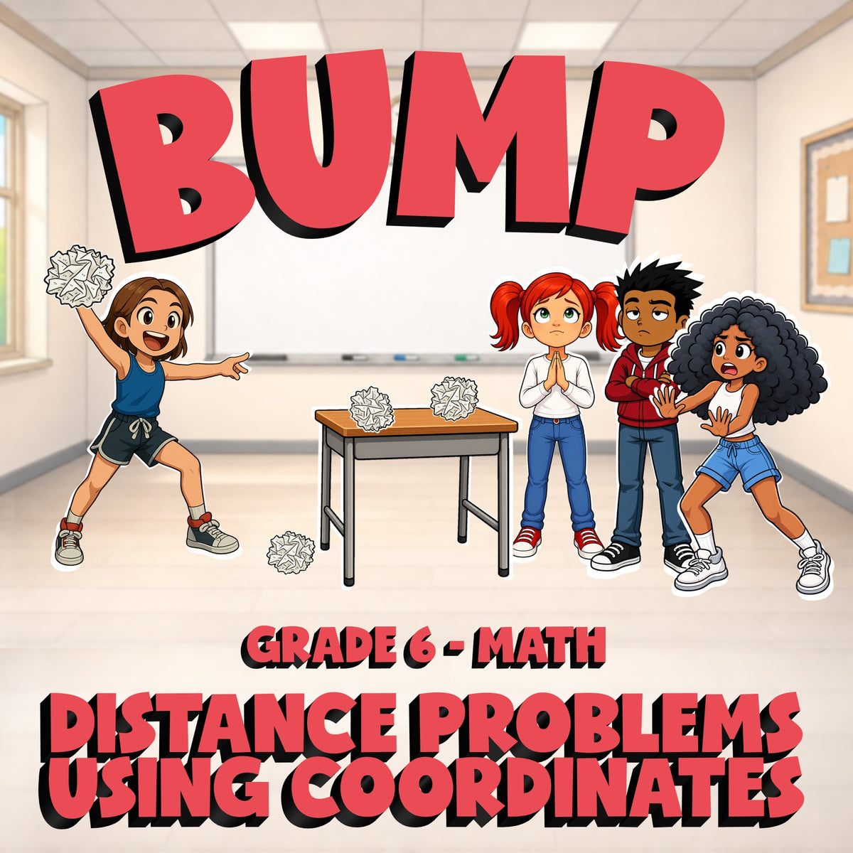 Distance Problems Using Coordinates BUMP Math Game - No Prep Grade 6 Review