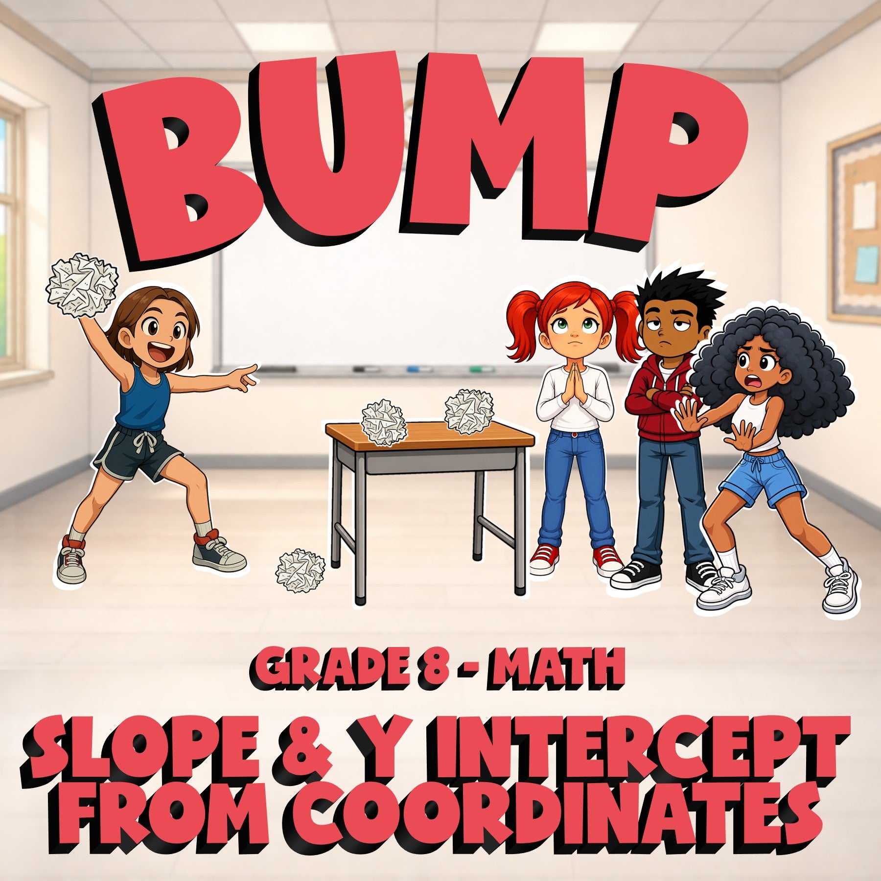 Slope & Y Intercept from Coordinates BUMP Math Game - No Prep Grade 8 Review