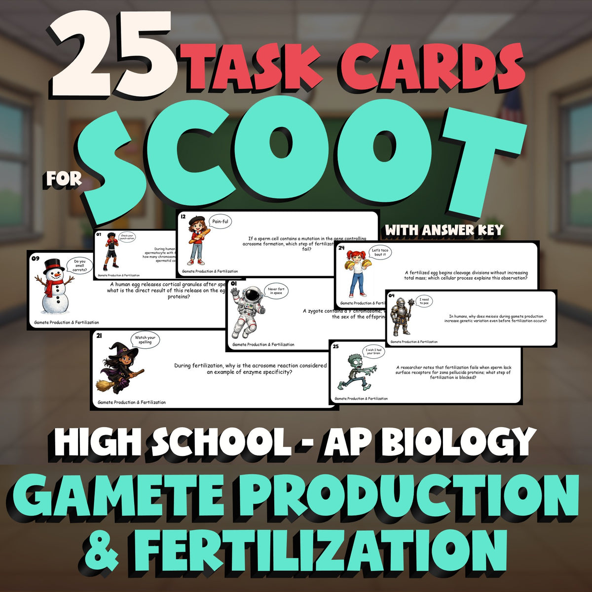 Gamete Production & Fertilization SCOOT TASK CARDS Science Game - AP Biology