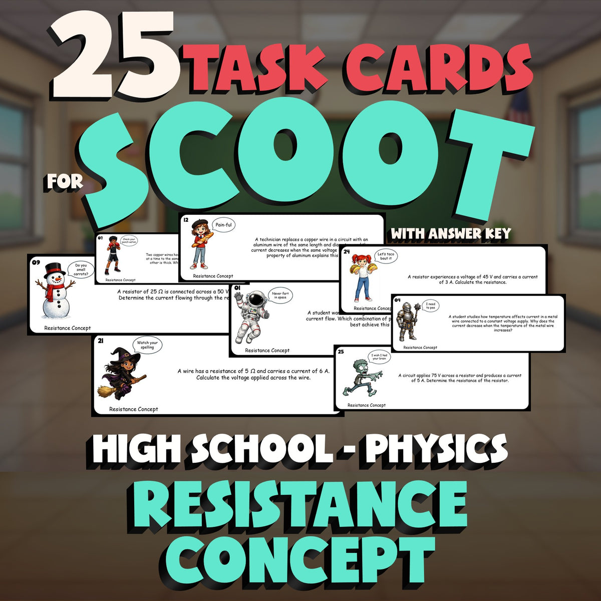 Resistance Concept SCOOT TASK CARDS Science Game - No Prep Physics Review