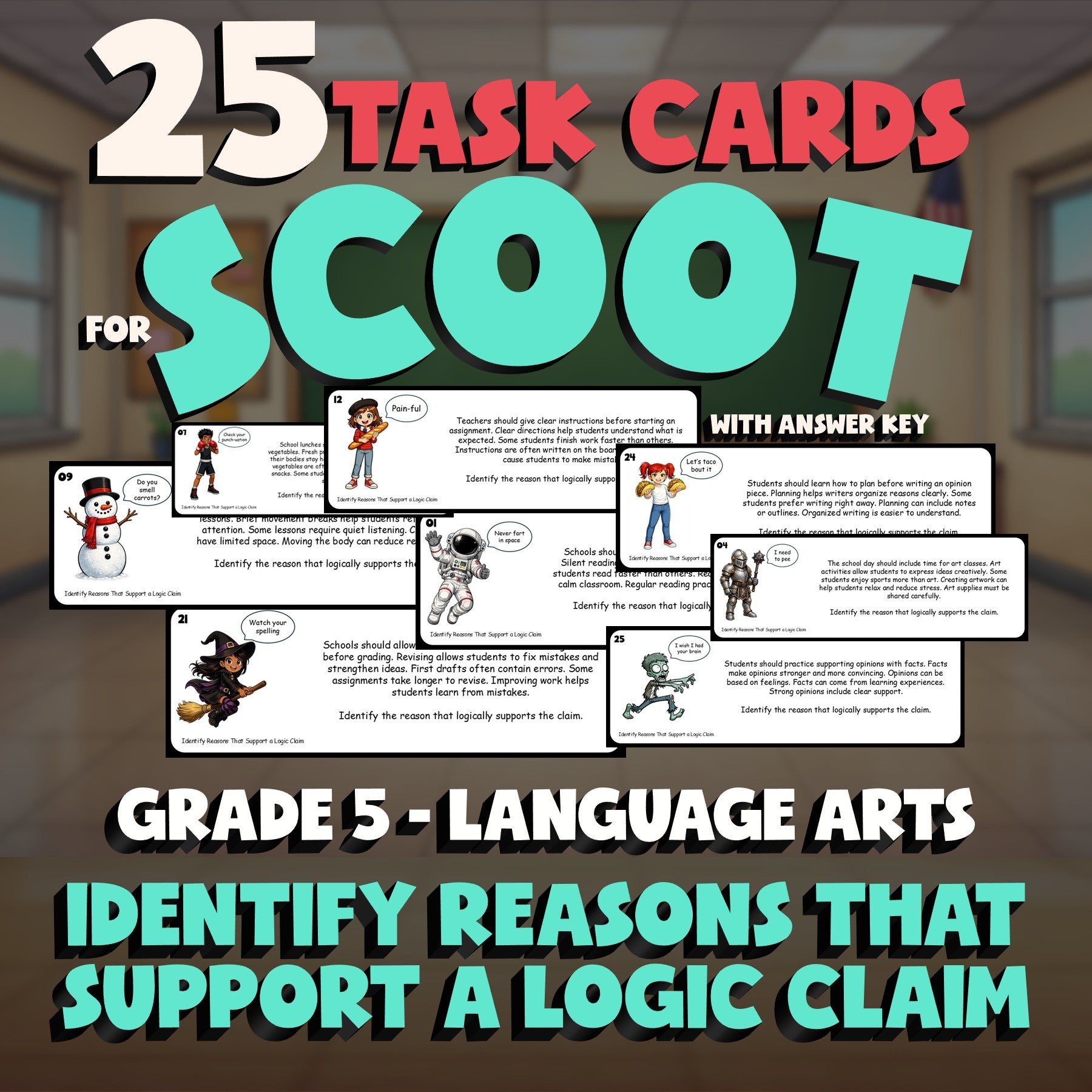 Identify Reasons That Support a Logic Claim SCOOT TASK CARDS ELA Game - Grade 5