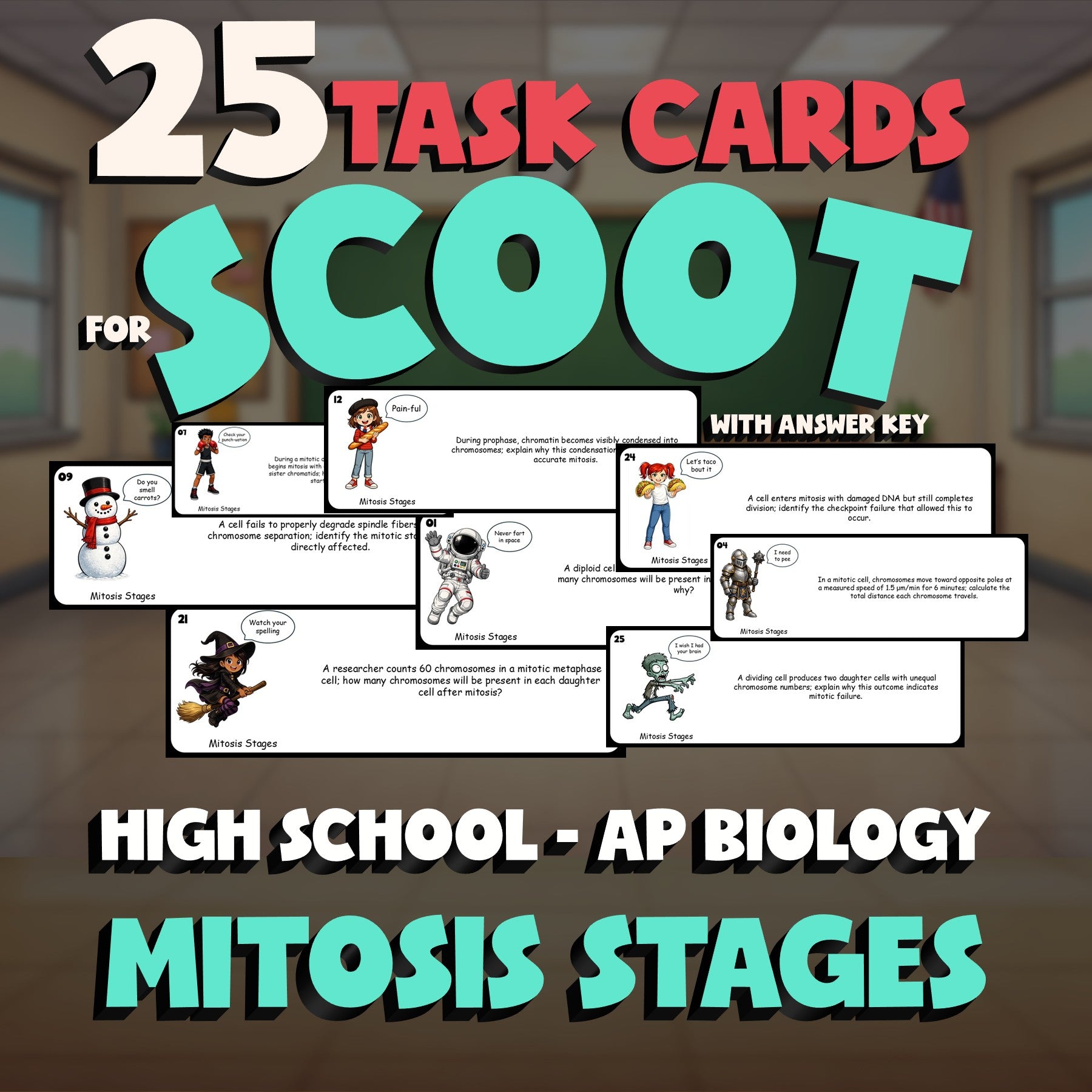 Mitosis Stages SCOOT TASK CARDS Science Game - No Prep AP Biology Review