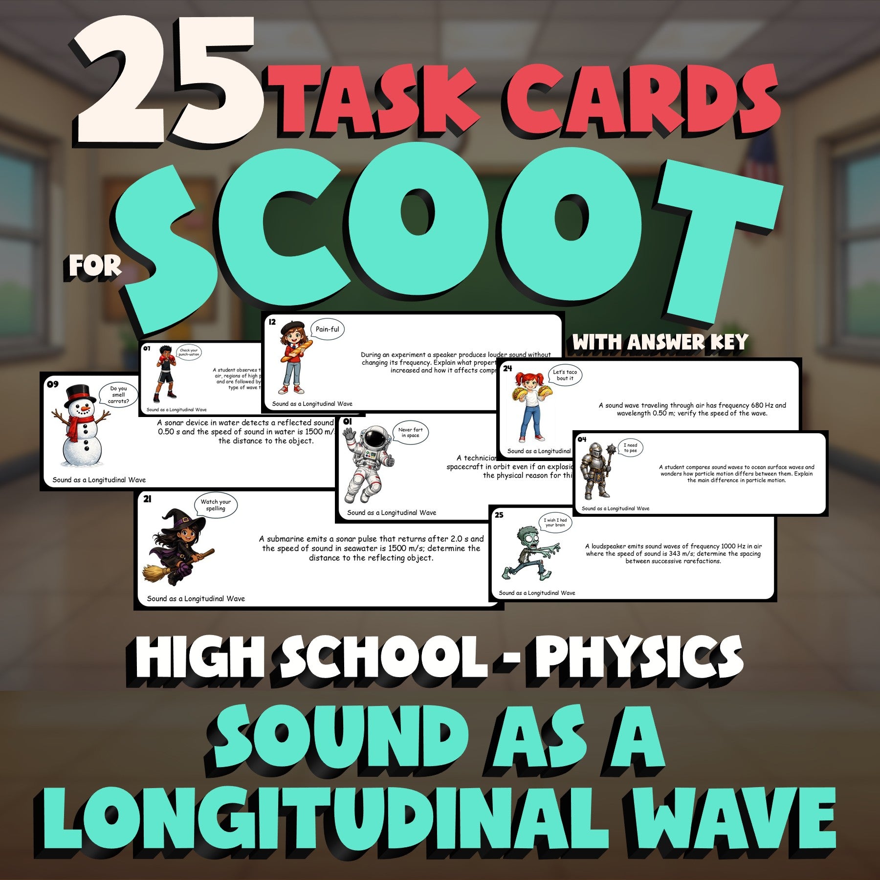 Sound as a Longitudinal Wave SCOOT TASK CARDS Science Game - No Prep Physics