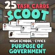 Purpose of Government SCOOT TASK CARDS Civics Game - No Prep Review Activity
