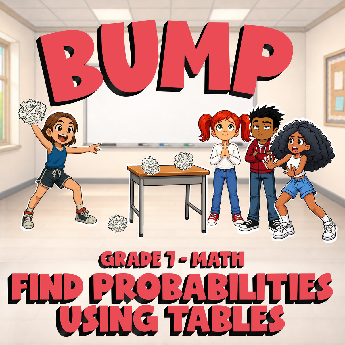 Find Probabilities Using Tables BUMP Math Game - No Prep Grade 7 Review Activity