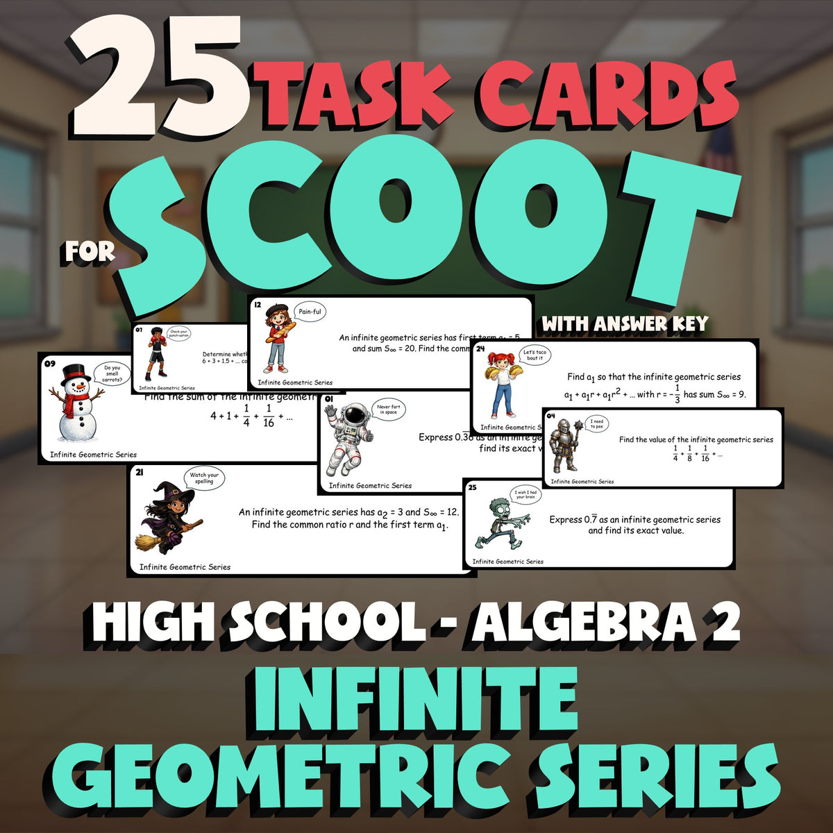 Infinite Geometric Series SCOOT TASK CARDS Math Game - No Prep Algebra 2 Review