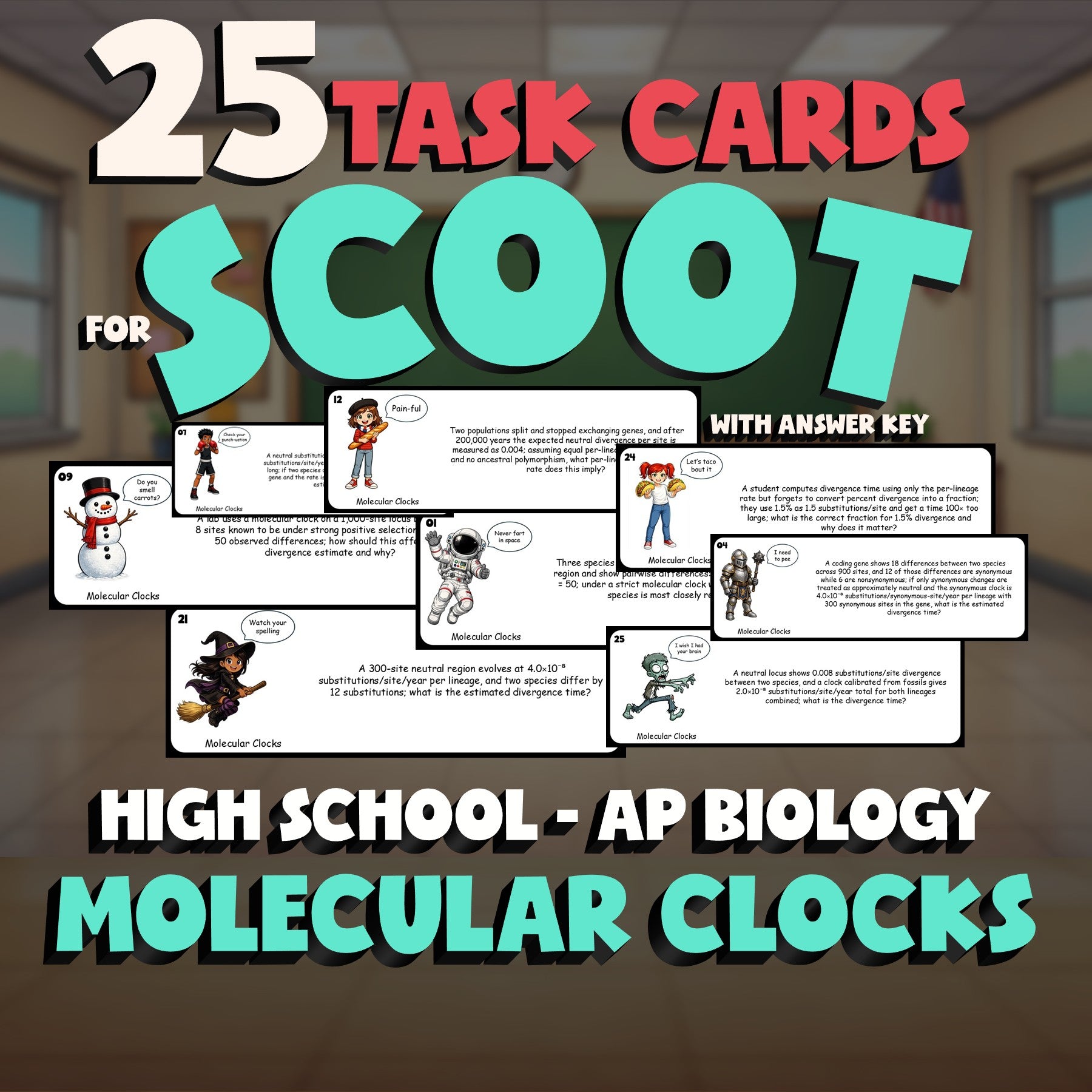 Molecular Clocks SCOOT TASK CARDS Science Game - No Prep AP Biology Review