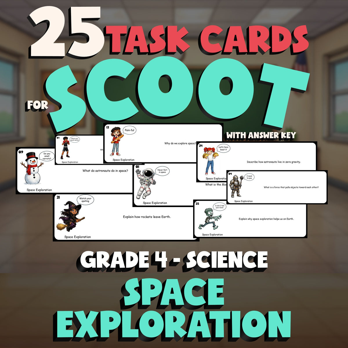 Space Exploration SCOOT TASK CARDS Science Game - No Prep Grade 4 Review