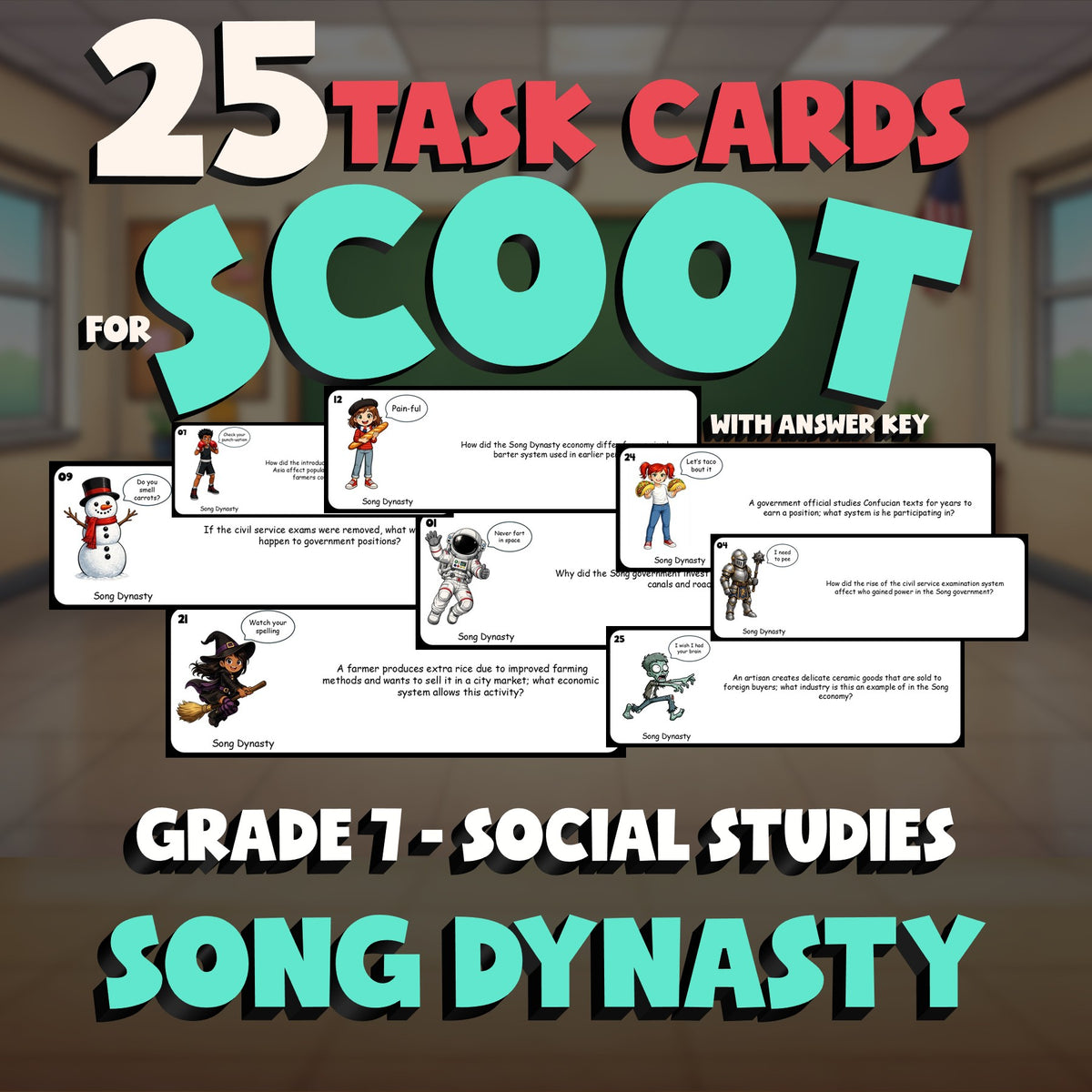 Song Dynasty SCOOT TASK CARDS Socials Game - No Prep Grade 7 Review Activity