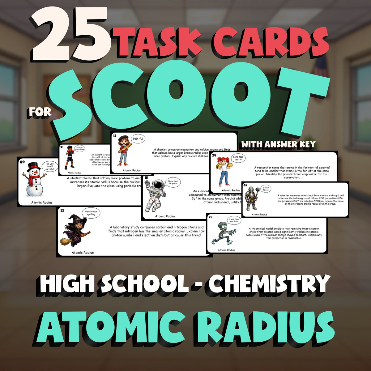 Atomic Radius SCOOT TASK CARDS Science Game - No Prep Chemistry Review Activity