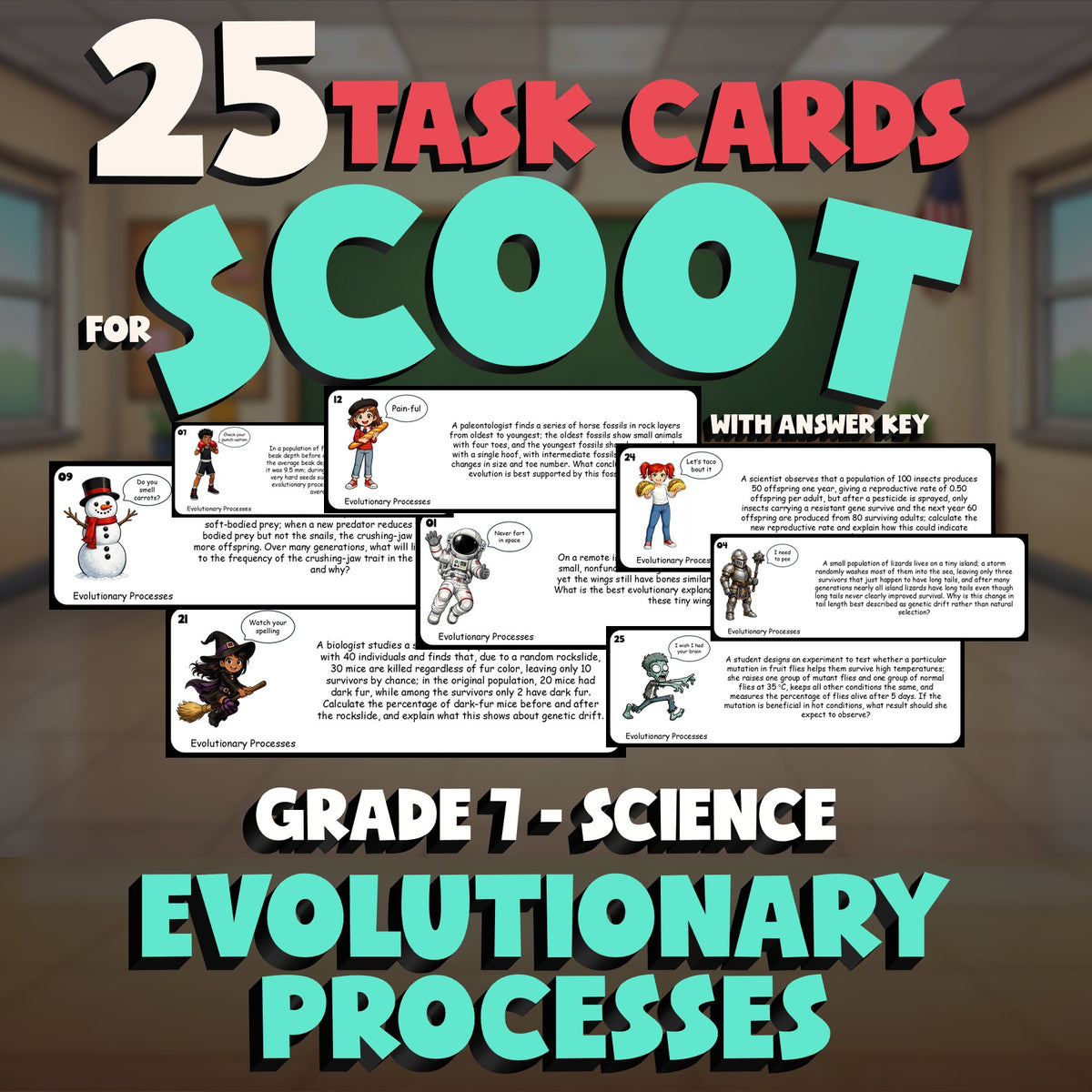 Evolutionary Processes SCOOT TASK CARDS Science Game - No Prep Grade 7 Review