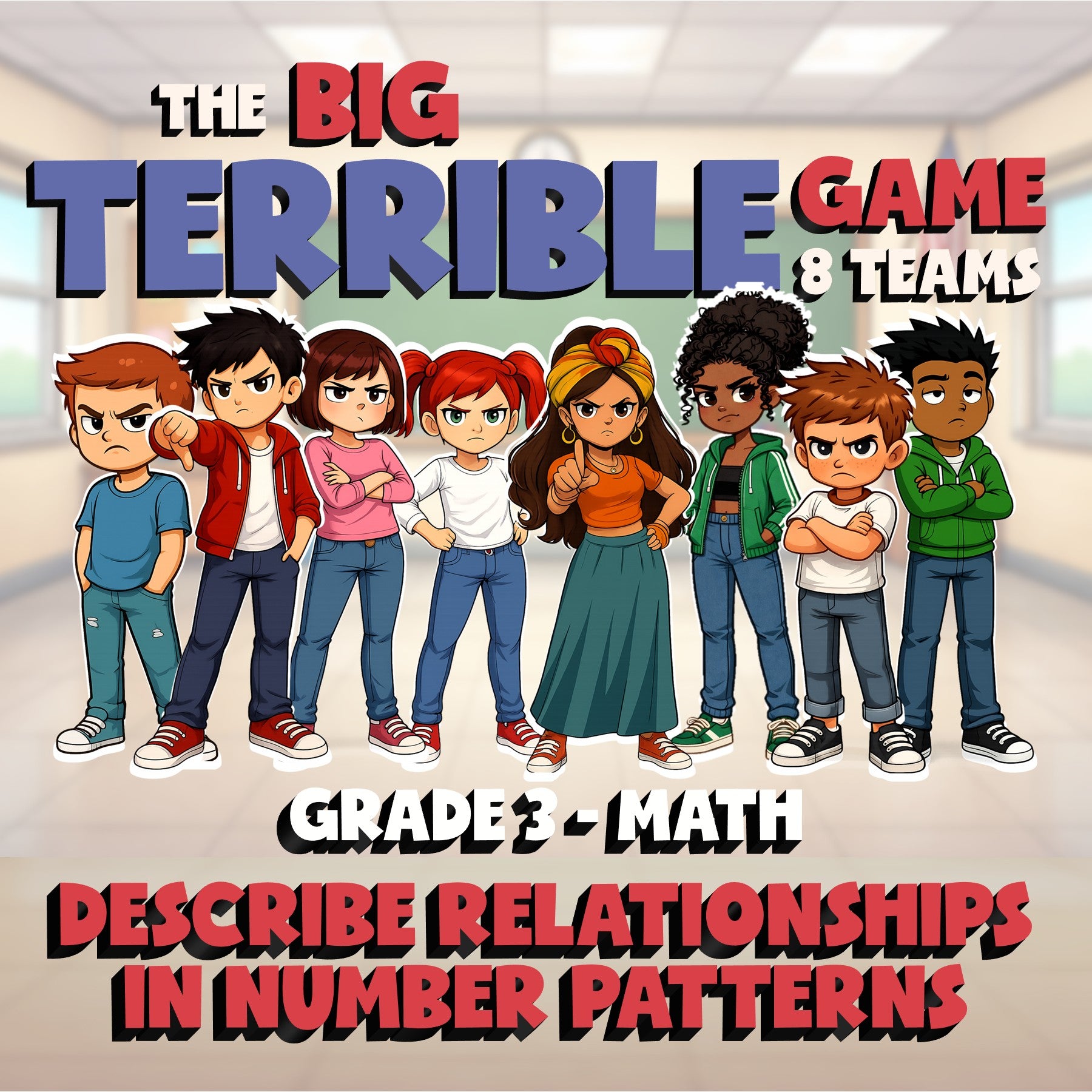 Describe Relationships in Number Patterns BIG TERRIBLE GAME - Grade 3 Math