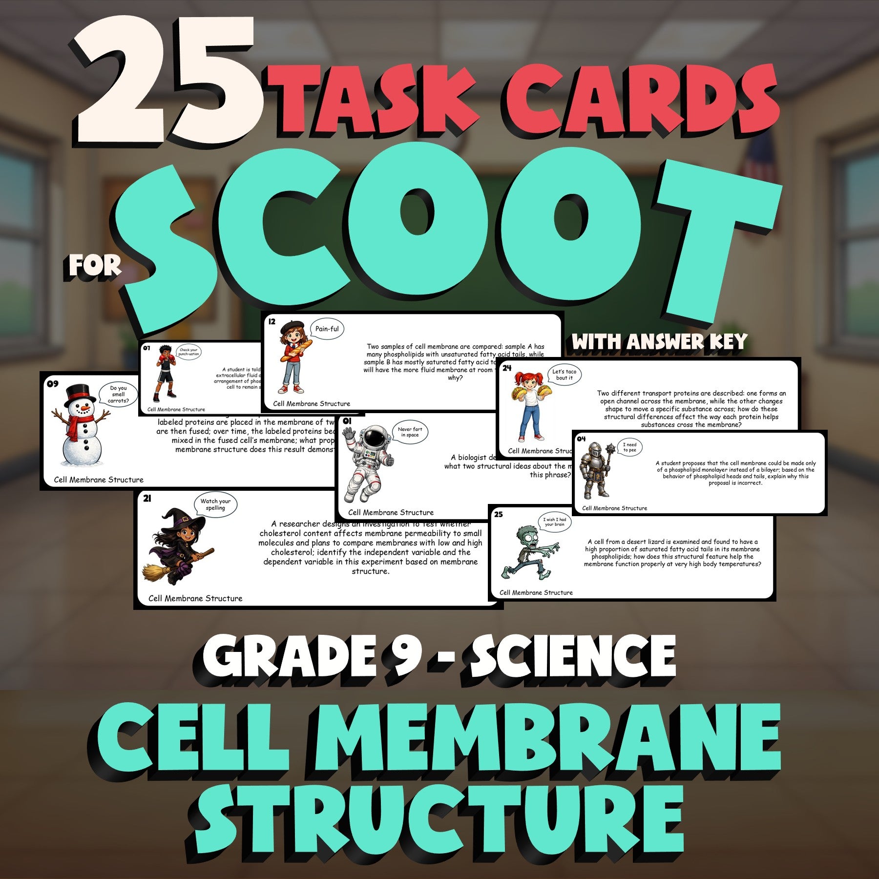 Cell Membrane Structure SCOOT TASK CARDS Science Game - No Prep Grade 9 Review