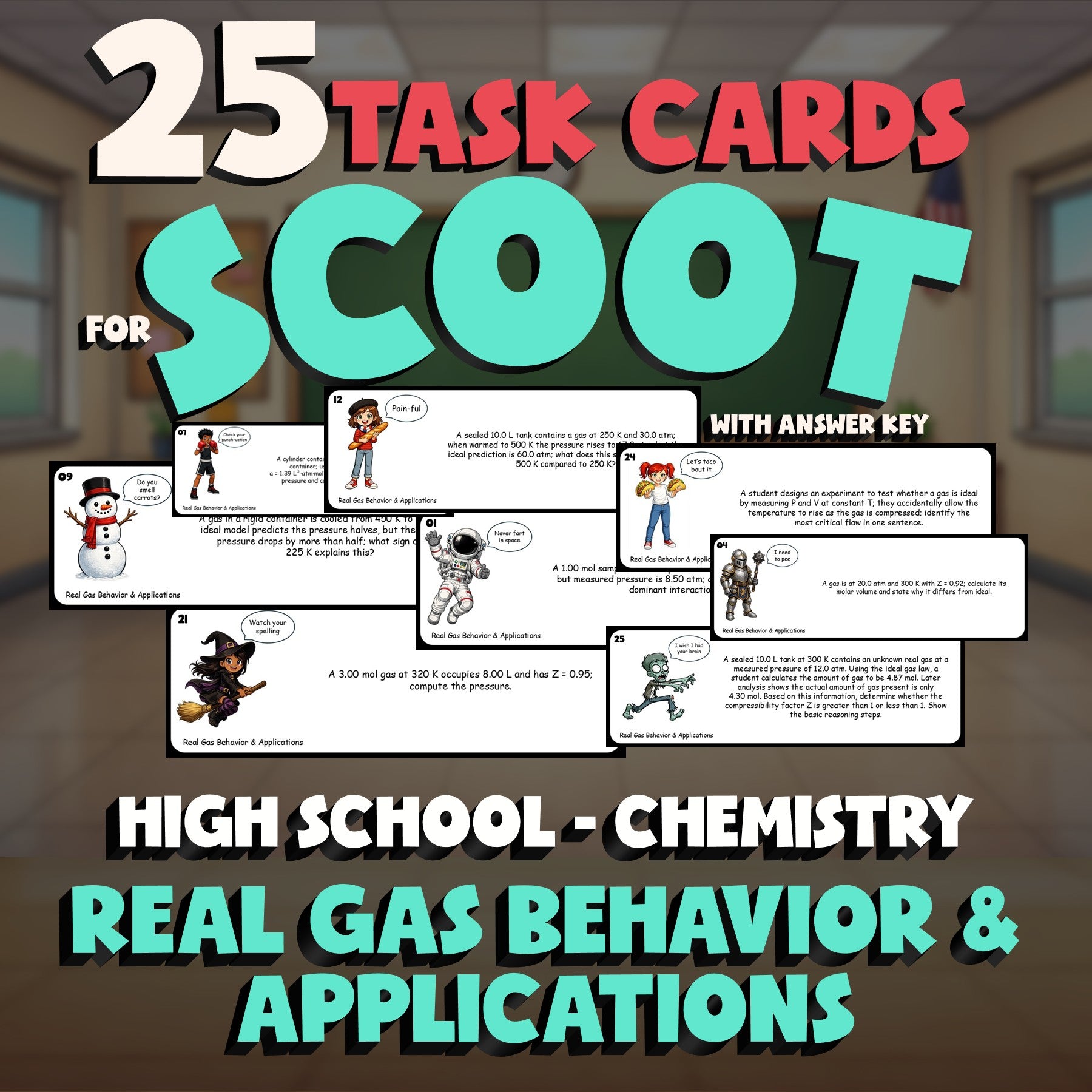 Real Gas Behavior & Applications SCOOT TASK CARDS Science Game - Chemistry