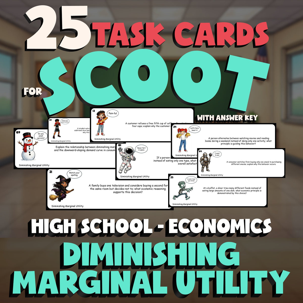 Diminishing Marginal Utility SCOOT TASK CARDS Economics Game - No Prep Review
