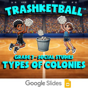 Types of Colonies TRASHKETBALL Socials Game - No Prep Grade 3 Review Activity