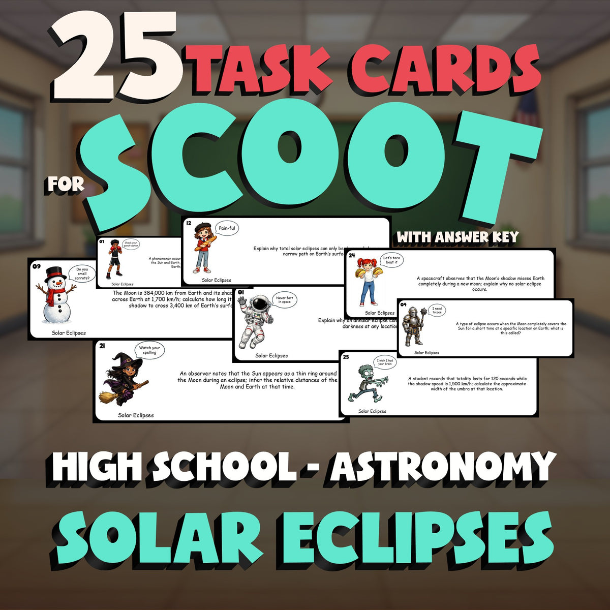 Solar Eclipses SCOOT TASK CARDS Science Game - No Prep Astronomy Review Activity