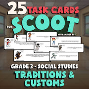 Traditions & Customs SCOOT TASK CARDS Socials Game - No Prep Grade 3 Review