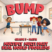 Multiply Multi Digit Real World Problems BUMP Math Game - No Prep Grade 5 Review