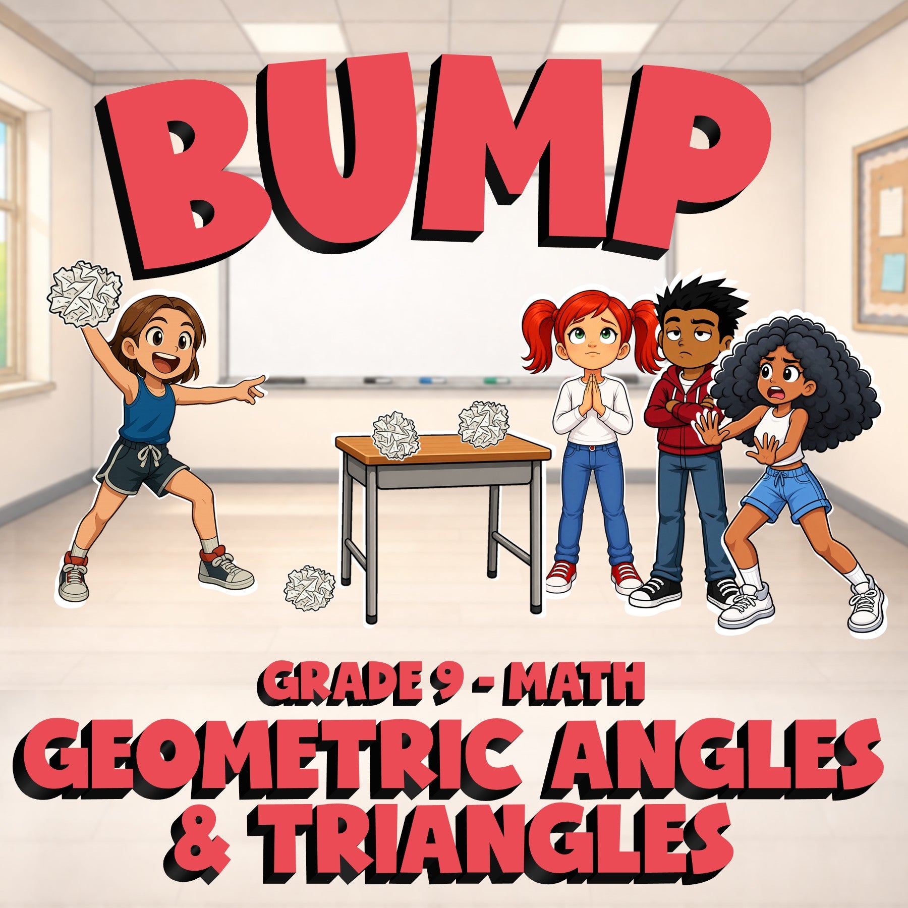 Geometric Angles & Triangles BUMP Math Game - No Prep Grade 9 Review Activity