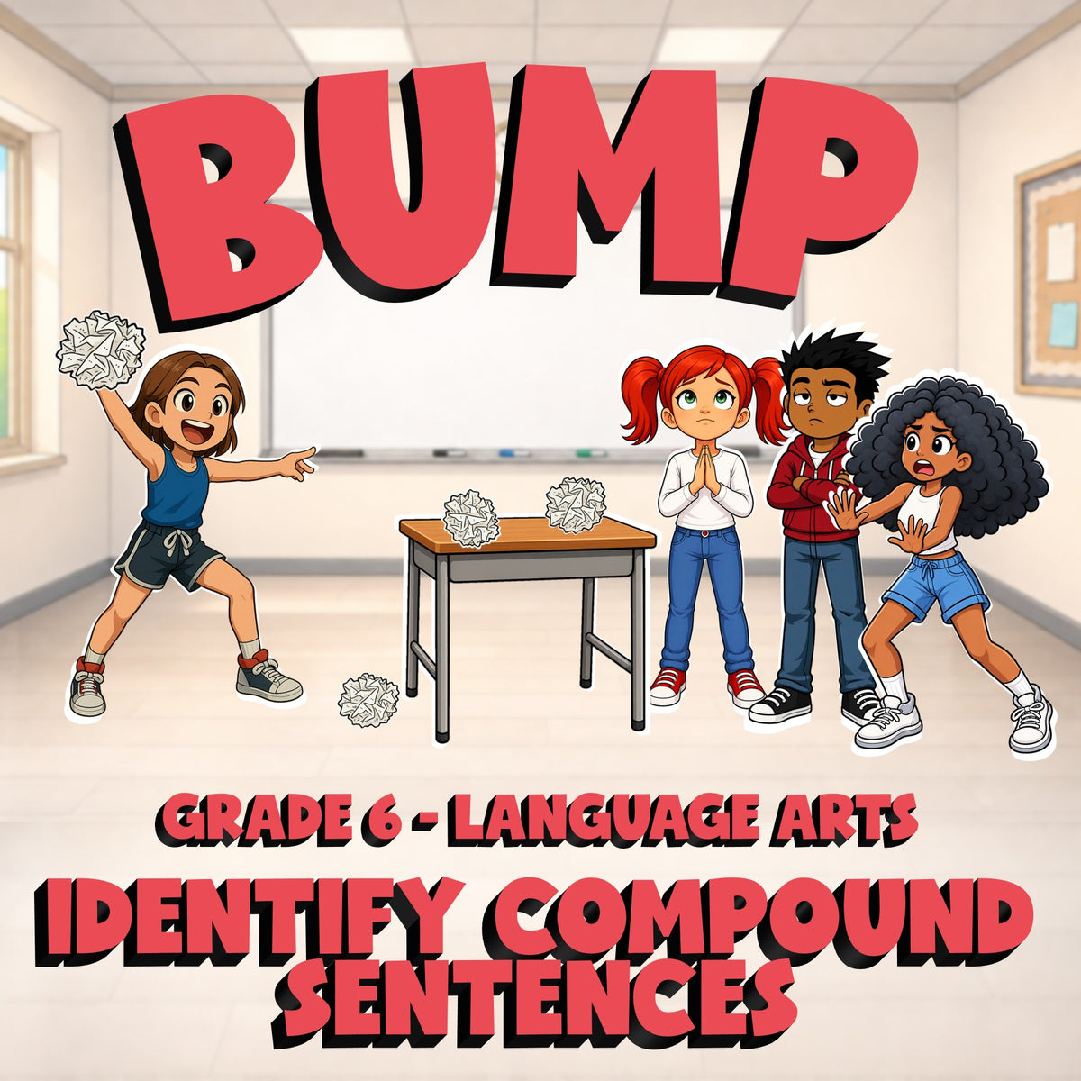 Identify Compound Sentences BUMP ELA Game - No Prep Grade 6 Review Activity
