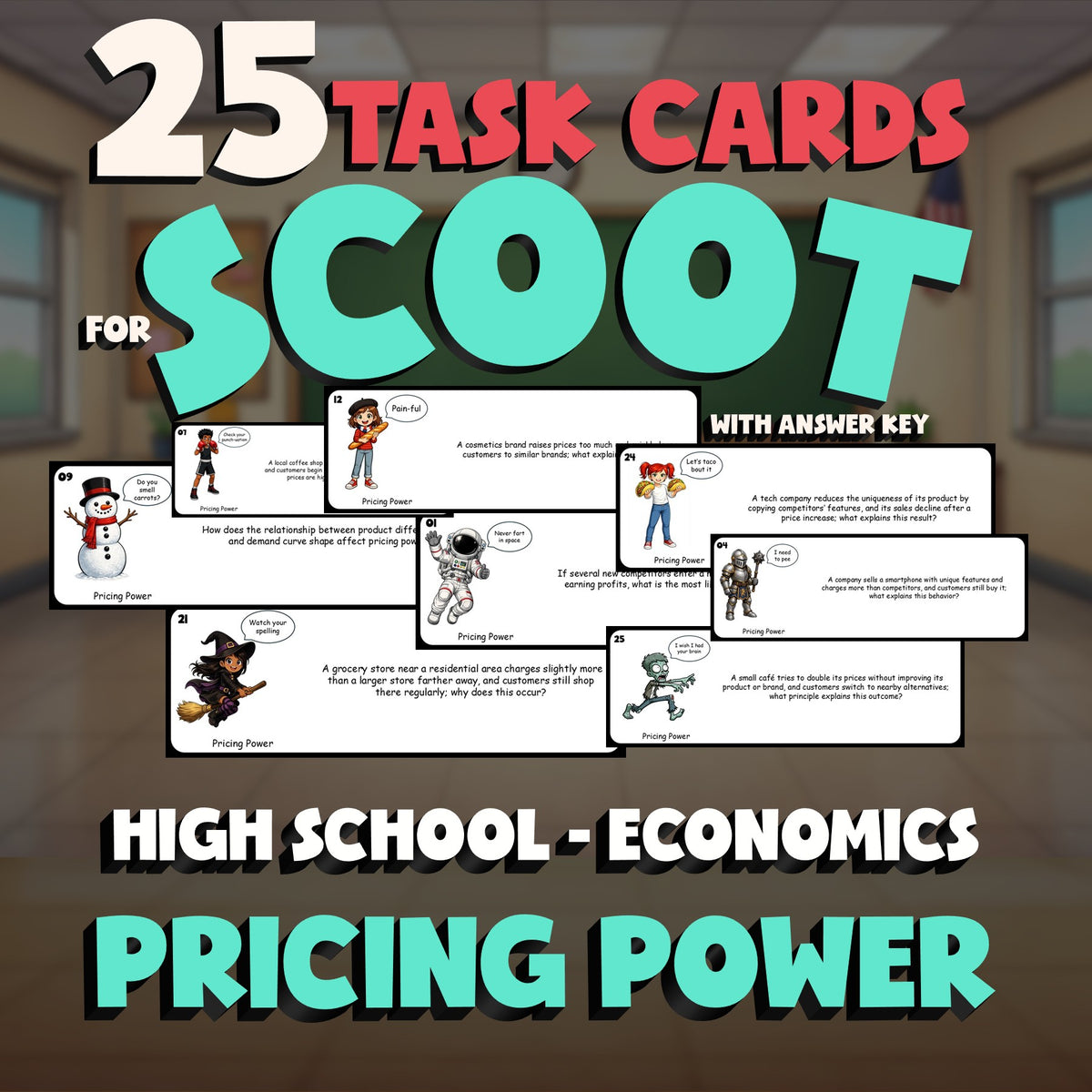 Pricing Power SCOOT TASK CARDS Economics Game - No Prep Review Activity
