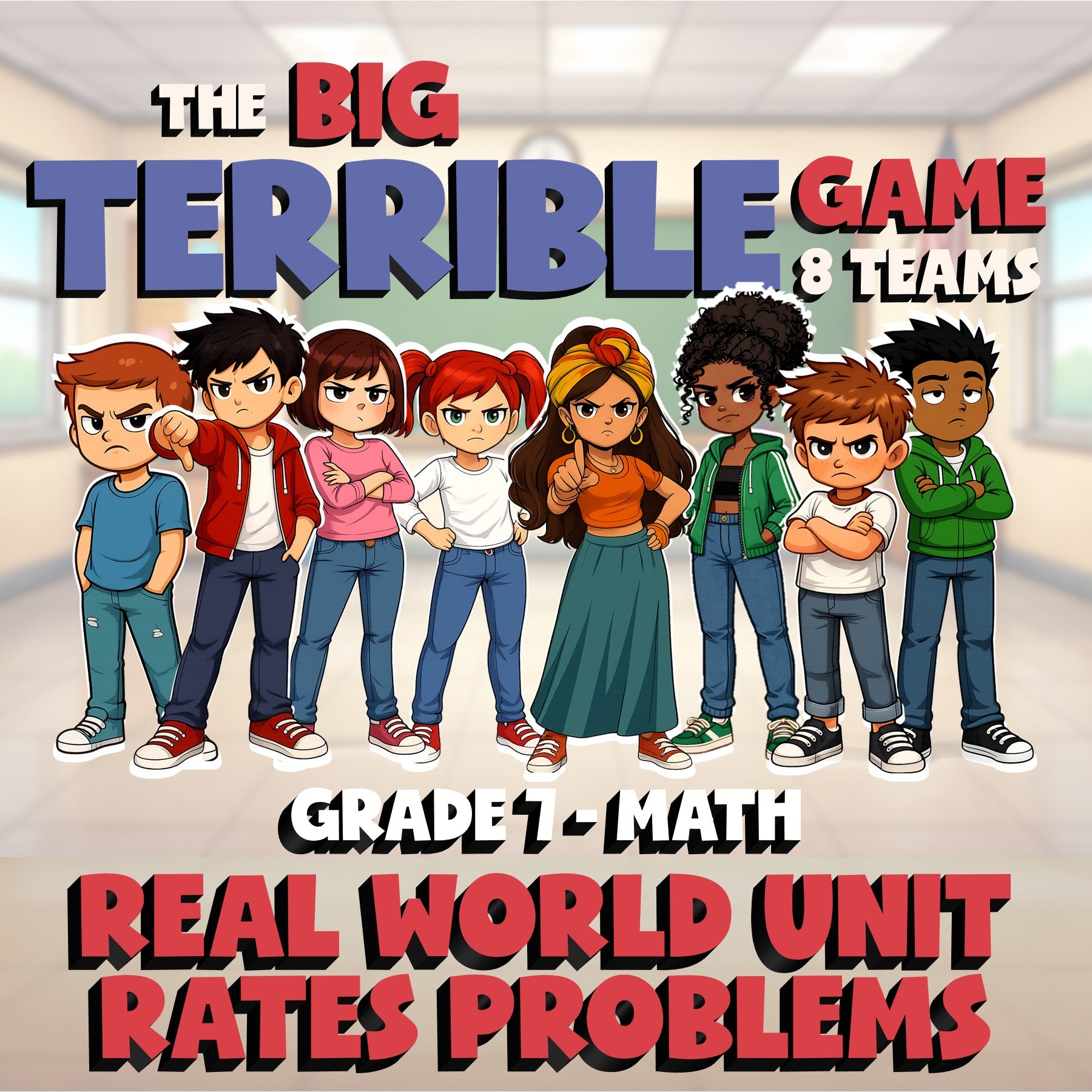 Real World Unit Rates Problems BIG TERRIBLE GAME - No Prep Grade 7 Math Review