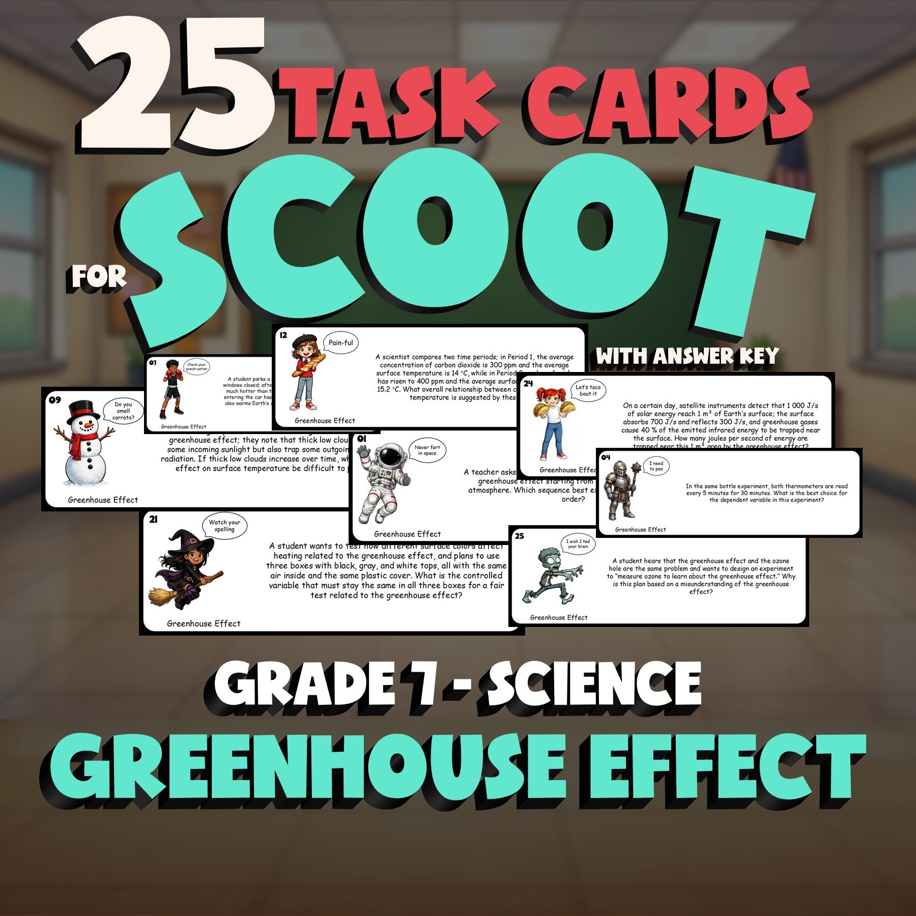 Greenhouse Effect SCOOT TASK CARDS Science Game - No Prep Grade 7 Review