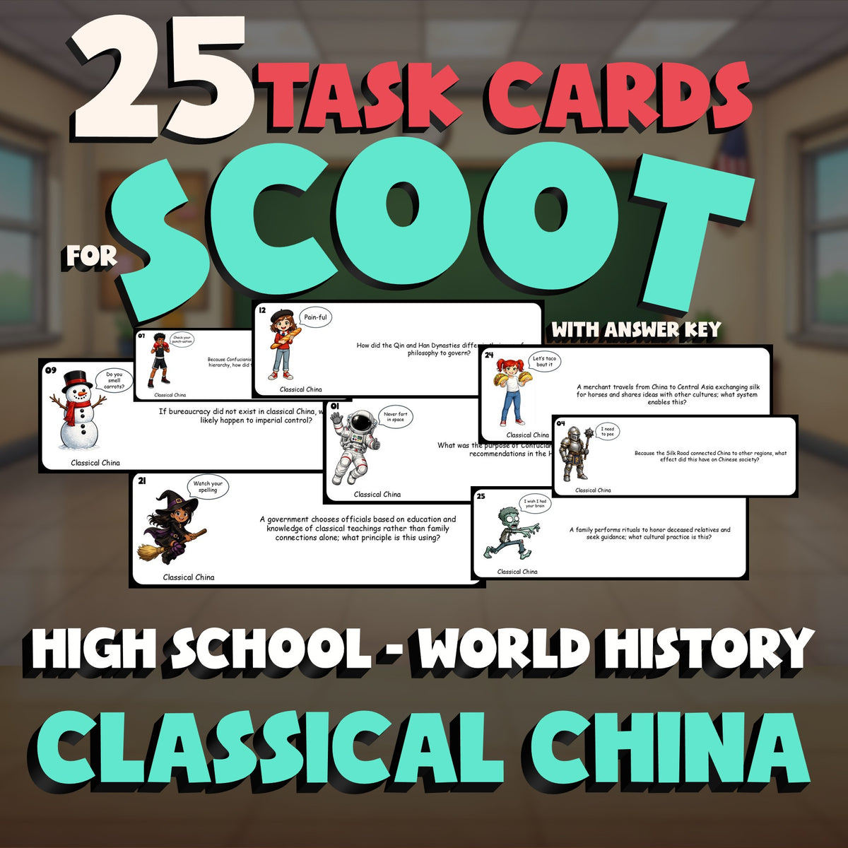 Classical China SCOOT TASK CARDS Game - No Prep World History Review Activity