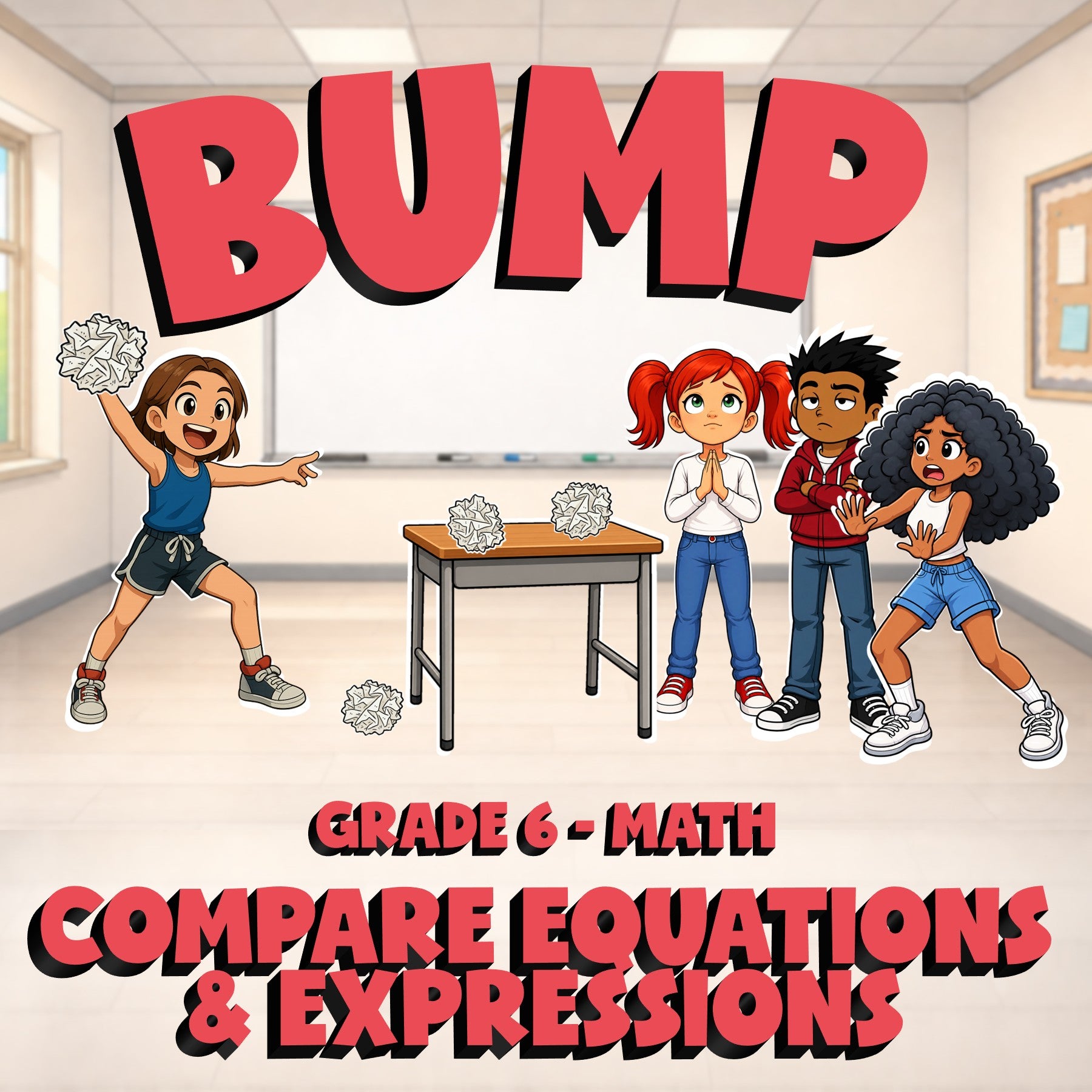 Compare Equations & Expressions BUMP Math Game - No Prep Grade 6 Review Activity