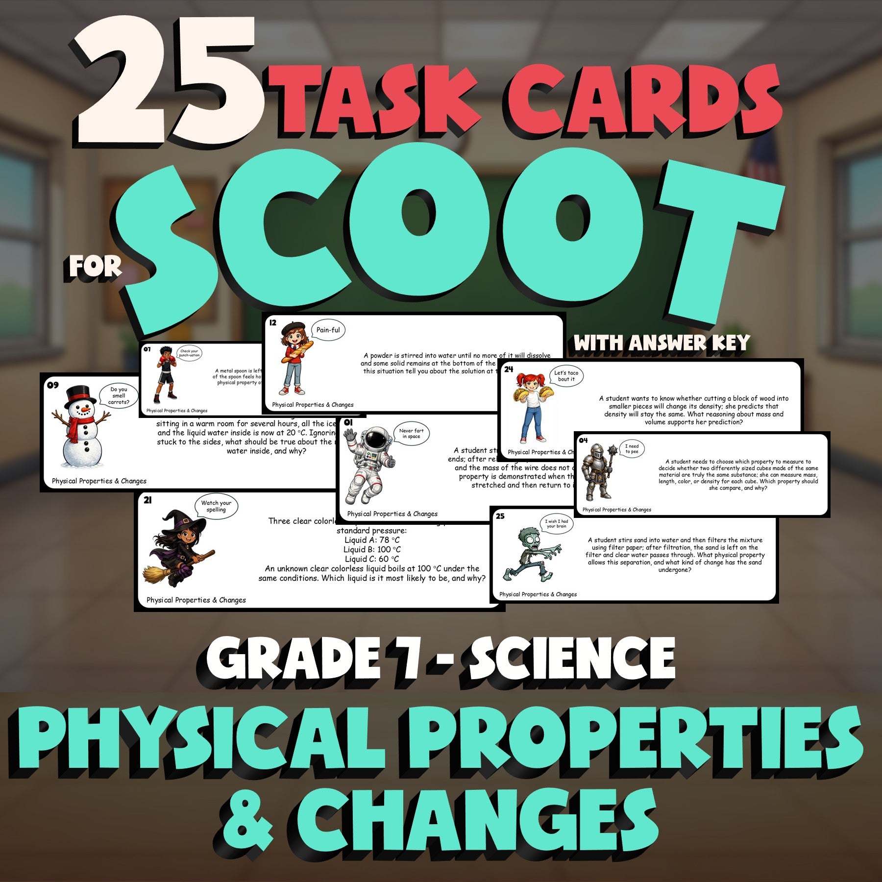 Physical Properties & Changes SCOOT TASK CARDS Science Game - No Prep Grade 7