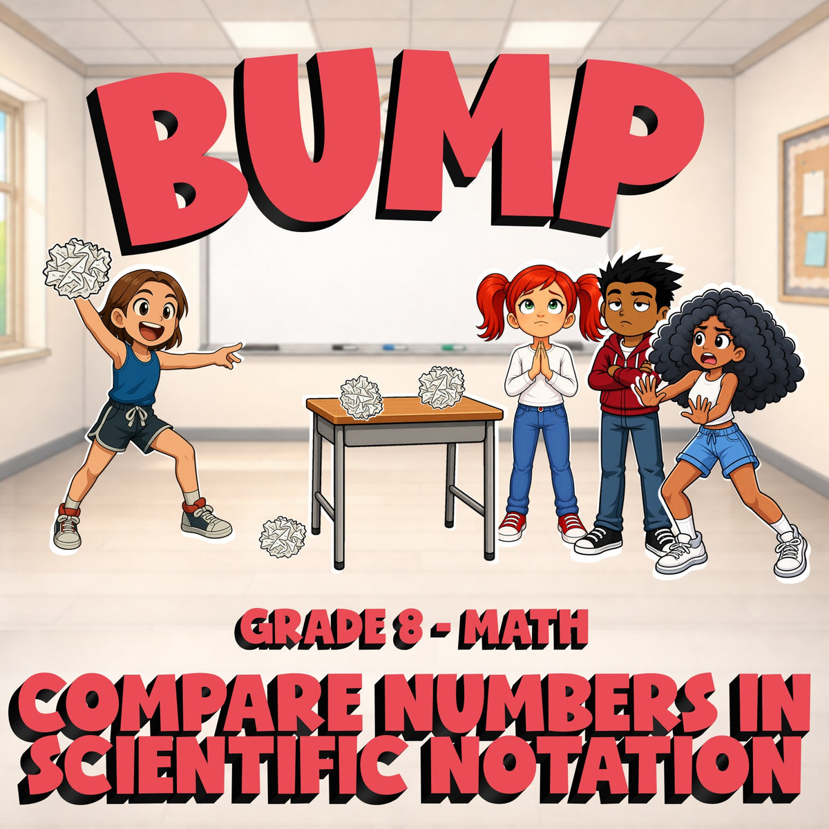 Compare Numbers in Scientific Notation BUMP Math Game - No Prep Grade 8 Review