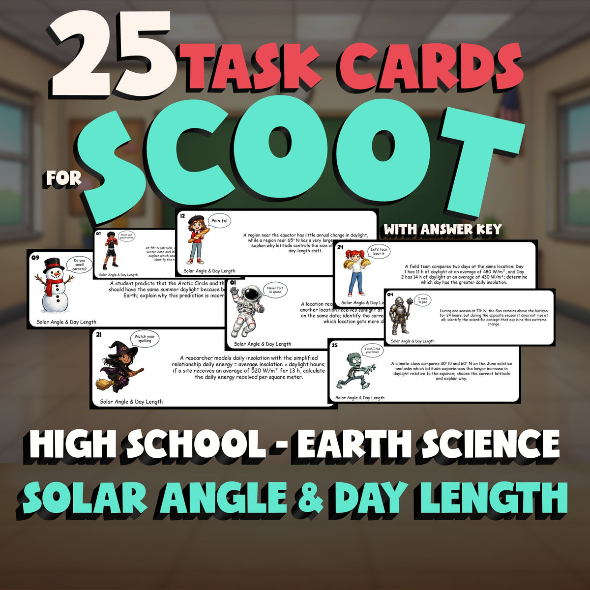 Solar Angle & Day Length SCOOT TASK CARDS Game - No Prep Earth Science Review
