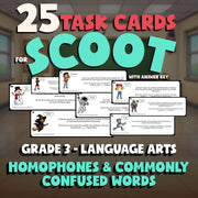 Homophones & Commonly Confused Words SCOOT TASK CARDS ELA Game - No Prep Grade 3